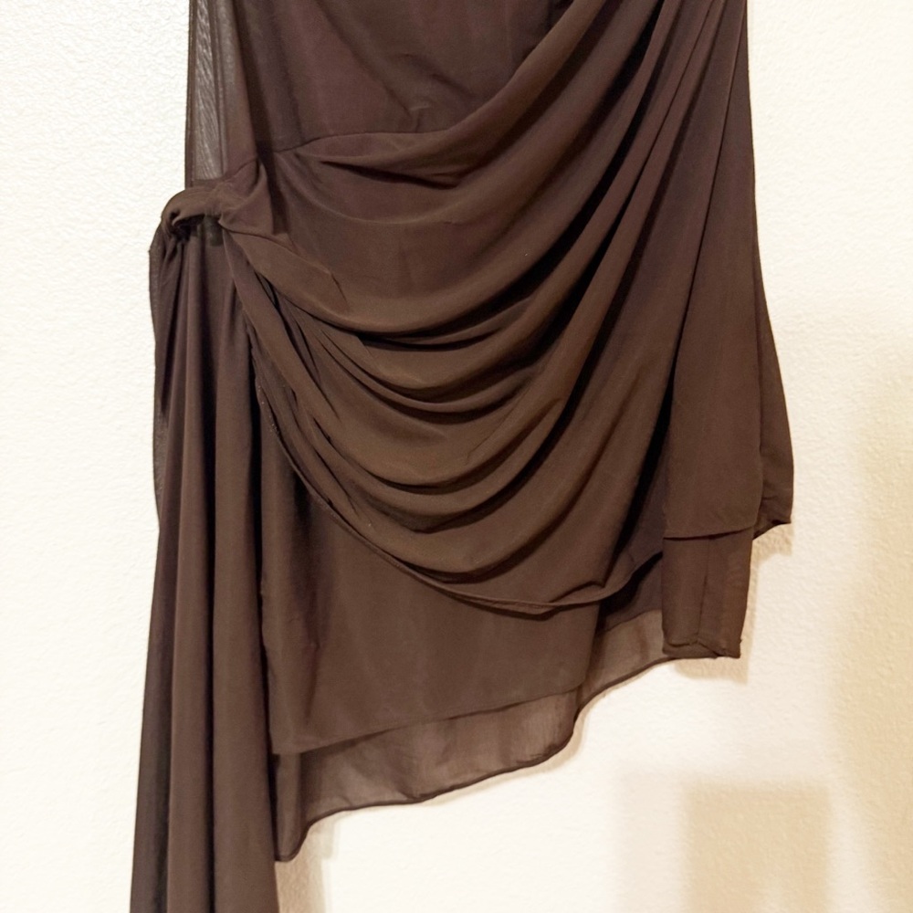 Ronny Kobo Izel Dress in Desert Chocolate Brown Draped Mesh Twist Mini Revolve - Picture 10 of 13